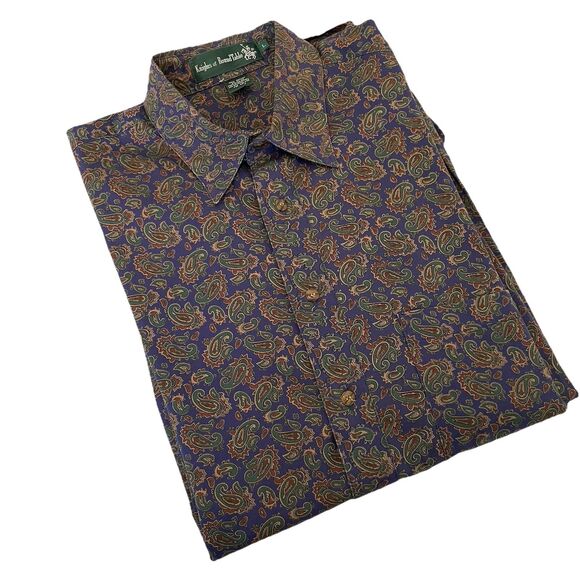 Vintage Knights Of Round Table Button Down Long Paisley Style Print Purple- L - Picture 1 of 12